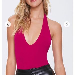 Seamless Halter Plunge Bodysuit (coral)